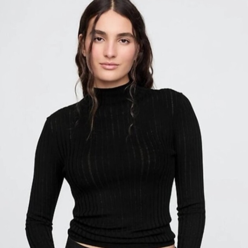 GAP X Cult Gaia Sheer Wool Sweater Top Black Size S Elegant Black Knitwear